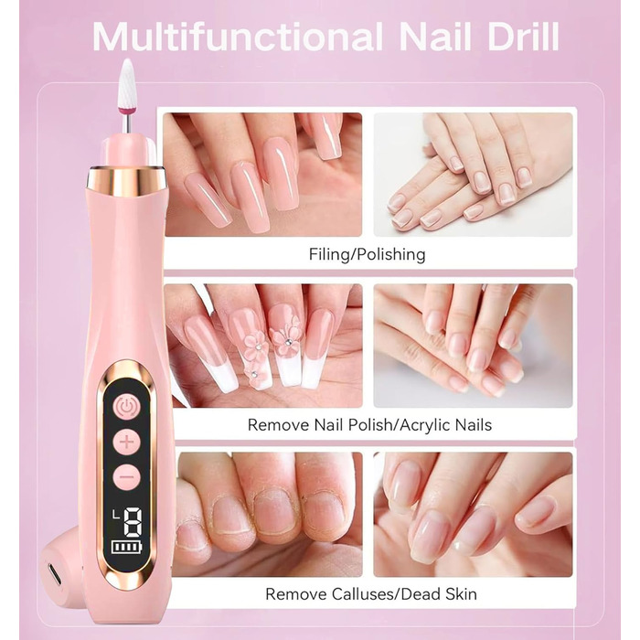 Електричний набір для манікюру та педикюру Nagelfräser 15 в 1, 20000 об/хв, рожевий