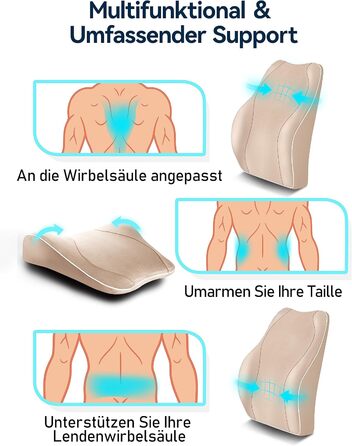 Подушка для спини Ergonomisches RückenKissen Travel Ease з Memory Foam, для офісного та комп'ютерного крісла, з антистатичним, приємним до шкіри чохлом, для зручної постави