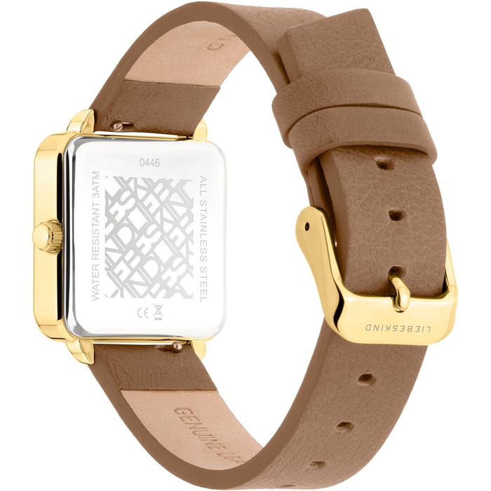 Жіночий годинник Liebeskind Berlin – квадратний кварцовий годинник 28x28 мм – водостійкий 3 ATM – браслет з нержавіючої сталі, шкіри або сітки – сучасний та універсальний (Золото / Коричнева шкіра)
