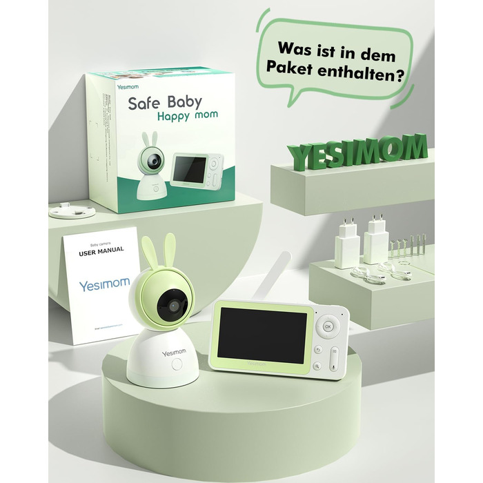 Дитячий відеоняня YESIMOM з камерою 1080P HD, PTZ 360°, Wi-Fi, монітор 4.3
