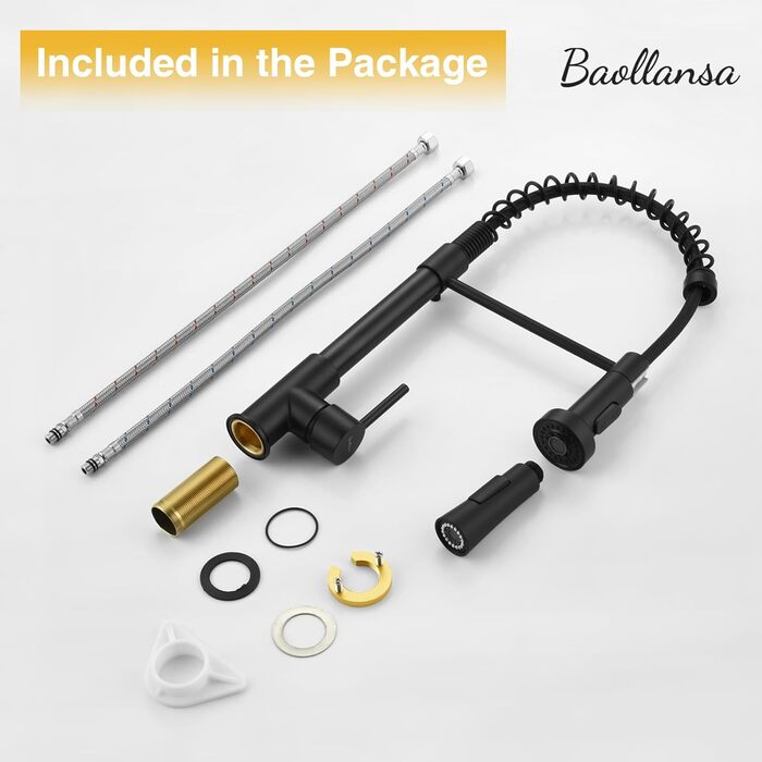 Чорний кухонний змішувач з витяжною лійкою, 360° поворот, 2 режими, нержавіюча сталь