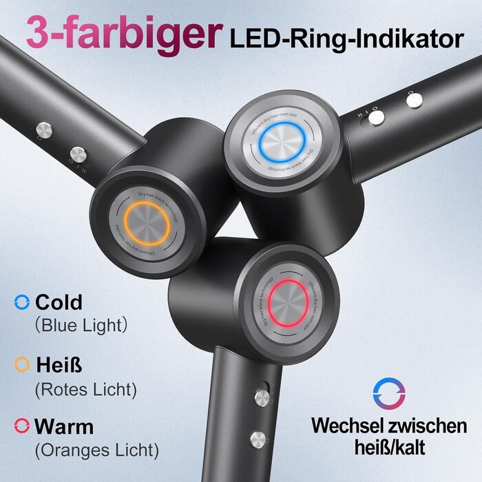 Фен для волосся з іонізацією 200 млн іонів, з насадкою-дифузором, безщітковий двигун 110 000 об/хв, 1600 Вт, 59 дБ, компактний фен для подорожей, 2 роки гарантії