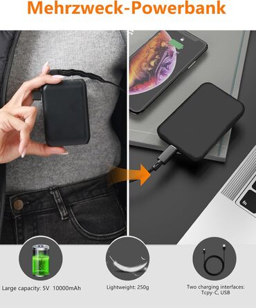 Гріюча жилетка для чоловіків та жінок з акумулятором 10000mAh, 5 зон обігріву, 3 режими температури, подвійне керування, для зимових активностей (L, Світло-чорний)