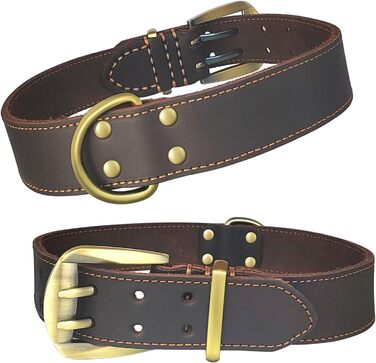 Нашийник для собак з натуральної шкіри, великих порід, XXL - міцний нашийник з латунною застібкою та D-подібним кільцем