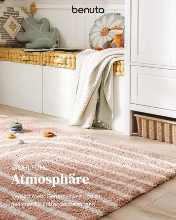 benuta Listening Kids Rug Gobi - Acrylic - Rectangular & in Style: Children's Motifs, Stripes, Scandi Living - Easy Care for Living Room, Bedroom, Blue, 160x230 cm 160 x 230 cm (Rectangular) Blue