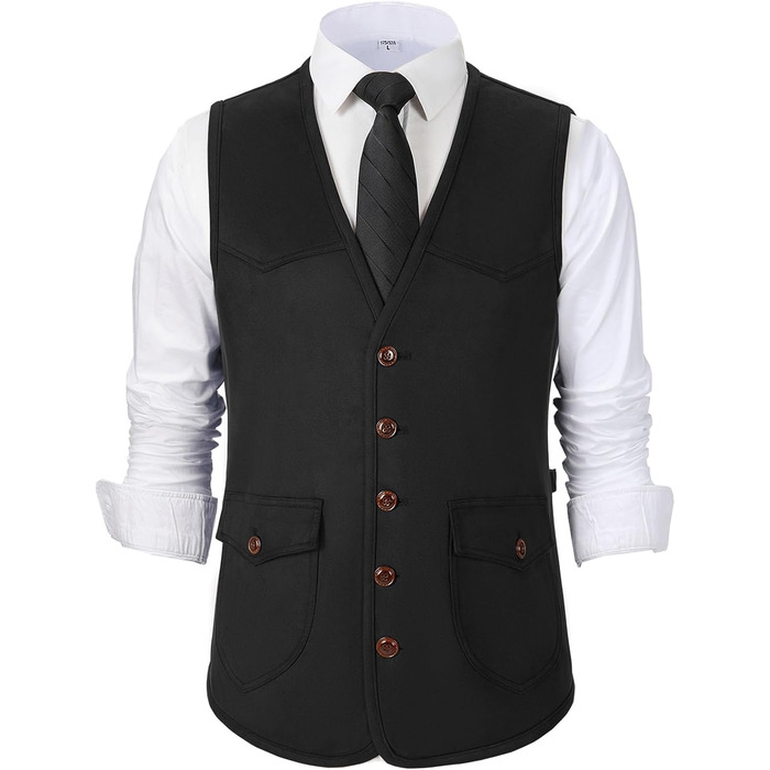 Костюм жилетки Solovedress для чоловіків з екошкіри, стилі вестерн, чорний, Regular Fit