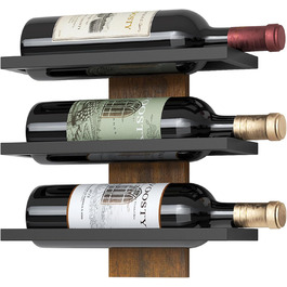 Металева полиця для вина FAVOOSTY на стіну, 3 яруси, чорна - для вітальні, спальні, винного підвалу