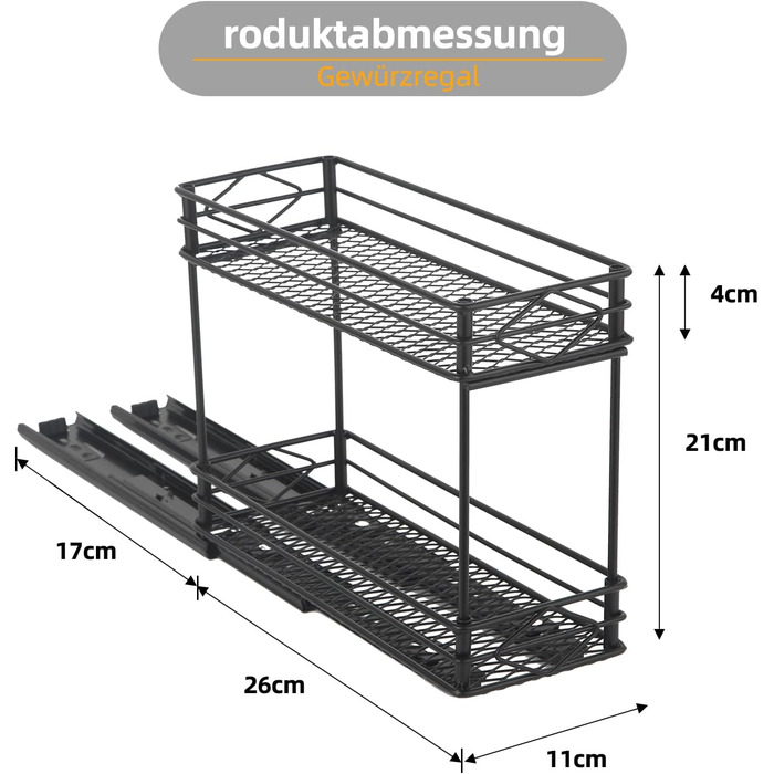 Висувна полиця для спецій EasyVibe, 2 яруси, органайзер для кухонної шафи