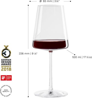 Stölzle Lausitz Red Wine Glasses Power 6-Piece Set 520ml – High-quality wine glasses for full-bodied red wines – Modern red wine glasses with a square shape for maximum flavor development – Dishwasher & shatterproof