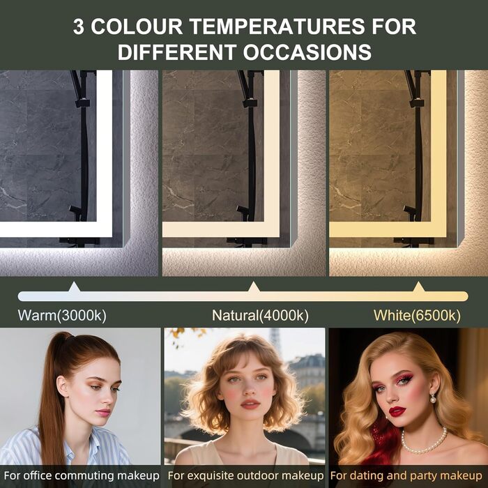 Дзеркало для ванної кімнати S'bagno з підсвічуванням 100x70 см, 5x збільшення, LED, алюмінієва рама, протитуманне покриття, 3 кольори, диммування, пам'ять, HD скло, IP44, без Bluetooth