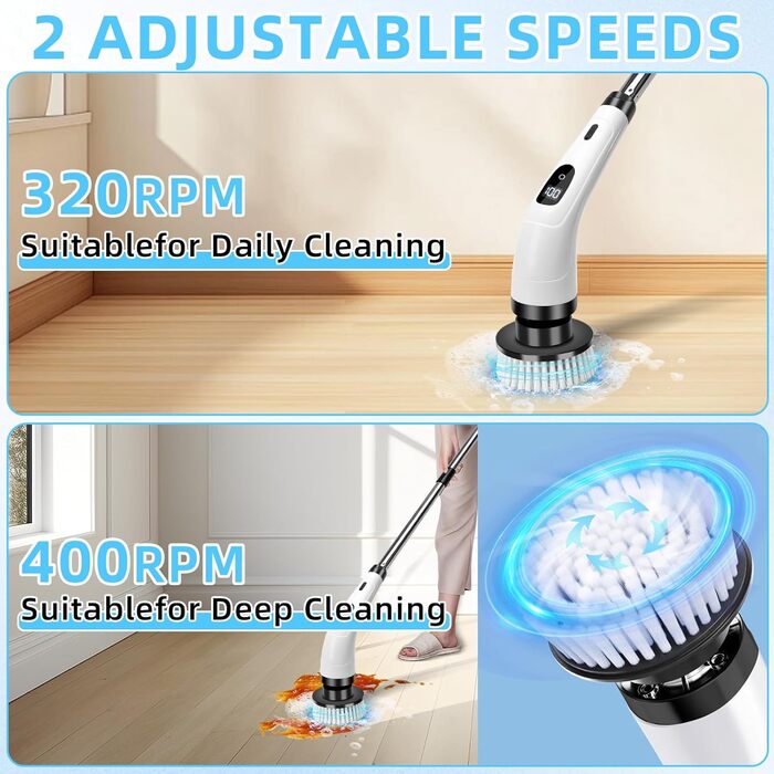 Електрична щітка для чищення Spin Scrubber бездротова з 8 змінними насадками, регульована ручка, для ванної, авто, кухні, плитки, підлоги
