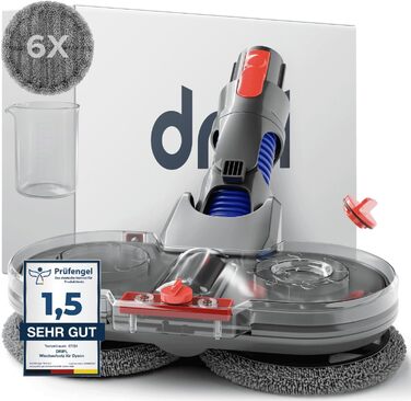 Насадка для миття підлоги Dripl для пилососів Dyson V7/V8/V10/V11/V15/Gen5, електрична, з резервуаром для води та 6 змінними миючими мопами + контейнер для рідини