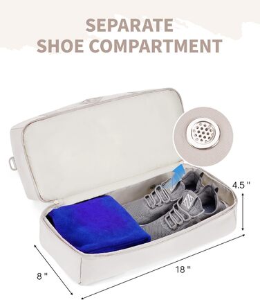 Спортивна сумка Wandf для ручної поклажі в літак (45x36x20 см) з відділенням для взуття та мокрих речей, бежева