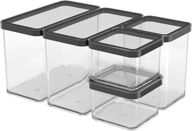 Rotho Loft Set Storage Containers 5-Piece LOFT, Plastic (PP) BPA-Free, Transparent, (32.3 x 22.3 x 16.6 cm)