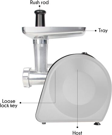 М'ясорубка електрична Edihome з насадкою для ковбас, багатофункціональна, 3 диски для подрібнення (чорно-біла)