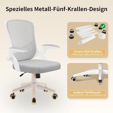 Офісний стіл Naspiro Ergonomischer Bürostuhl з регульованими підлокітниками, підтримкою попереку та дихаючою сіткою, сірий (без підголівника)