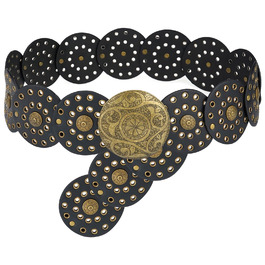 Жіночий шкіряний пояс LIMHOO з вирізами, бохо стиль, чорний, 135 см