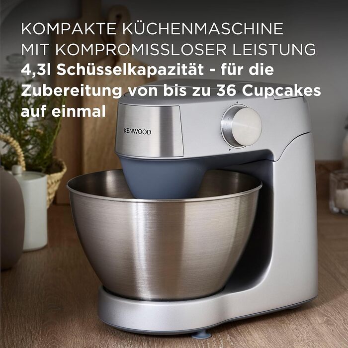 Кухонна машина Kenwood Prospero+ KHC29.A0SI, 1000 Вт, чаша з нержавіючої сталі 4,3 л, набір насадок (вінчик, К-міксер, гак), компактний дизайн, срібляста