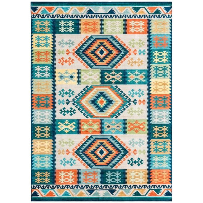 TALETA Килим коротковорсовий зелений 240x340 см, антиковзкий, вінтажний, для вітальні та спальні, килим Kelim, машинне прання
