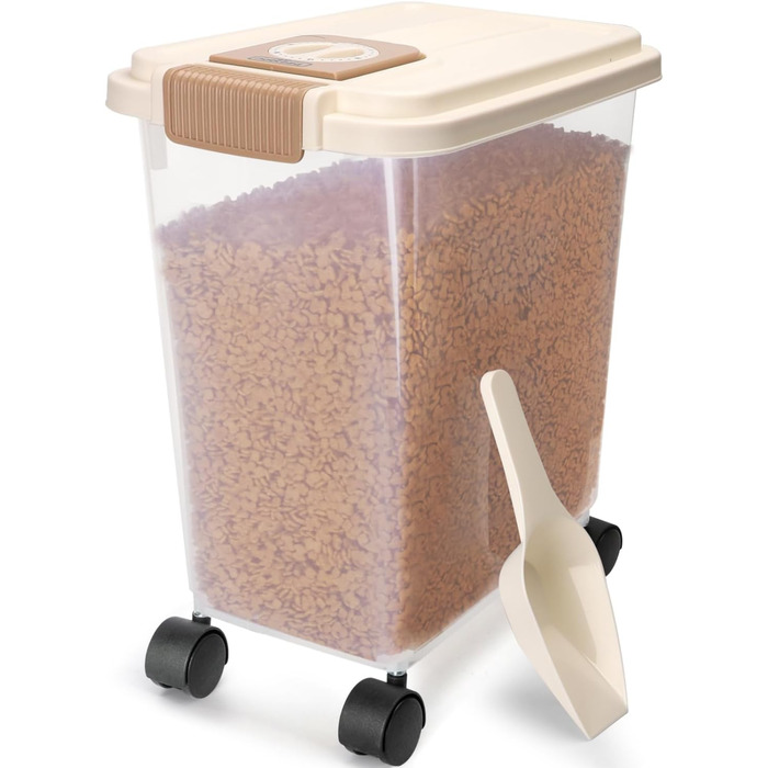 Контейнер для корму для собак та котів Nobleza з роликами, 20L, з індикатором дати, повітряний, прозорий