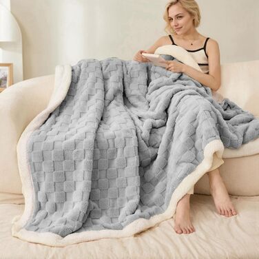 Плед Gracelife Sherpa з м'якого флісу, великий, теплий, 150 x 200 см, сірий (A01)