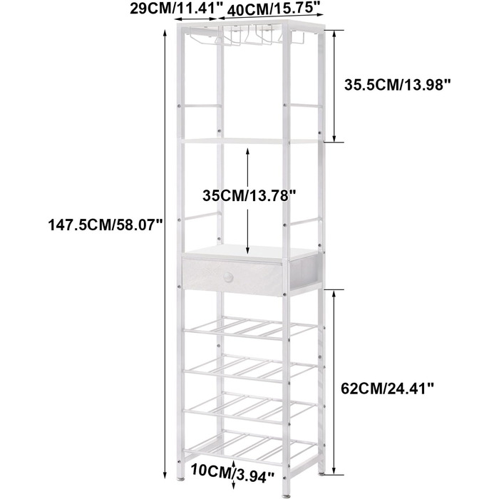 IBUYKE Wine Rack, 4-Tier Freestanding Wine Rack with Glass Holder and Drawer, 16 Bottle Rack Countertop Wine Rack with Tabletop Storage, for Kitchen, Bar, Dining Room, White TMJ905W