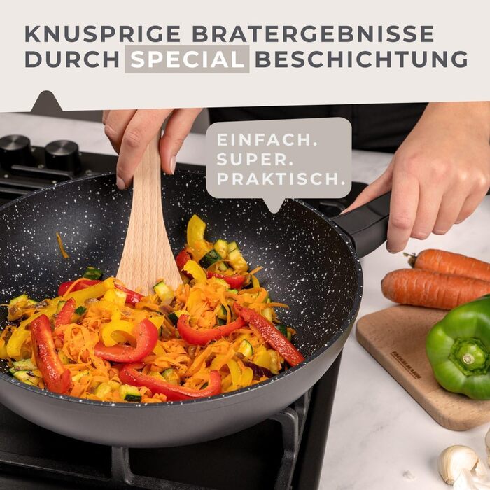 Набір сковорідок Fackelmann Marble 20 см та 24 см з антипригарним покриттям, з 90% переробленого алюмінію, ергономічні ручки, індукційні сковороди для смаження та тушкування (вок, 28 см)