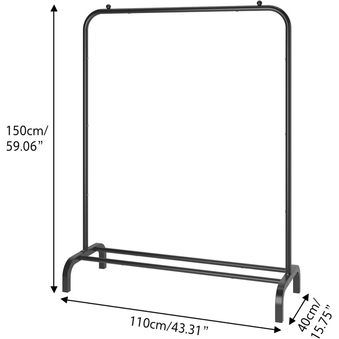 MOYIPIN Metal Clothes Rack, Single Rod Portable Clothes Hanger Rack for Hanging Clothes, Clothes Rack for Bedroom, Balcony 110.5 cm, White (Black)