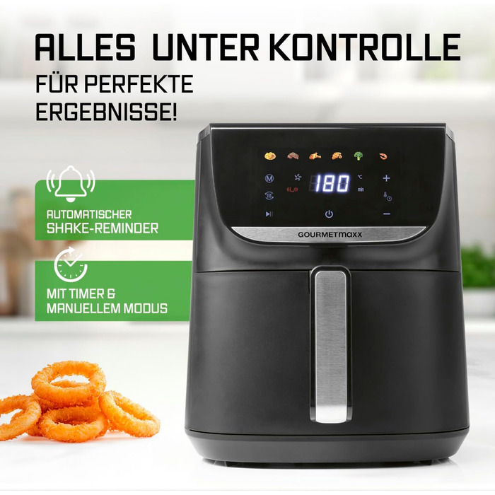 Фритюрниця повітряна GOURMETmaxx AirGenius 5.5 л з 7 програмами | Міні-піч з LED-дисплеєм | Здорове приготування для 3-5 осіб
