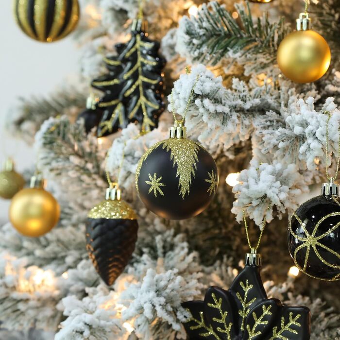 Набір прикрас для ялинки Shareconn: 106 шт. чорно-золотих кульок, 24 кольори, ударостійкий, для святкування, весілля
