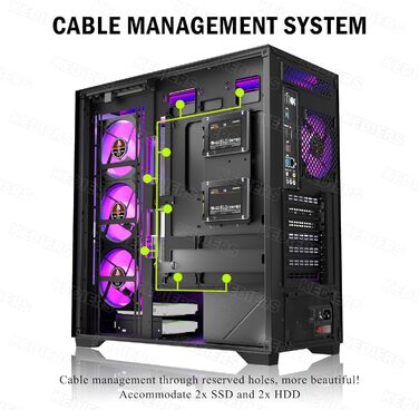 Корпус ПК KEDIERS P4 ARGB: Mid Tower з 7 вентиляторами 120мм PWM ARGB та скляною панеллю