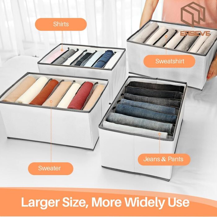 6-Piece Closet Organizer Clothes Storage - 7 Compartments Folding Drawer Organization System Clothes Storage Box for Pants, Jeans, Shirts, Sweaters, T-shirts (1 Pack)