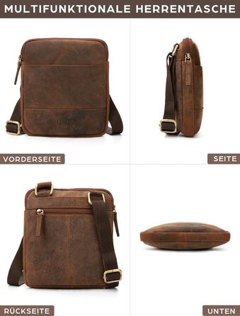 Чоловіча сумка через плече LEABAGS з натуральної шкіри, Vintage, 2.2 л, для роботи та повсякденного використання (Вишнево-коричневий)