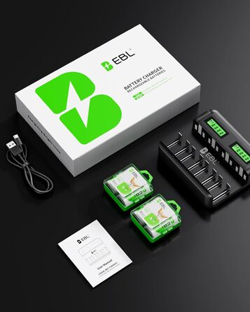 Зарядний пристрій EBL для акумуляторів AA AAA C D NI-MH, Type-C, LCD дисплей, швидка зарядка (зарядний пристрій + 4 x C)