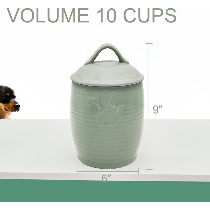 Контейнер для собачих ласощів великого об'єму, герметичний, керамічний, зелений
