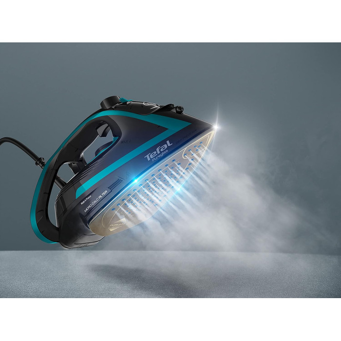 Tefal FV8066 Puregliss Steam Iron | 280 g/min Steam Boost | Vertical Steam | XL Water Filling Opening | Stable Rest | Anti-Scale System | Drip Stop | Auto Shut-Off | Black/Turquoise Black / Turquoise