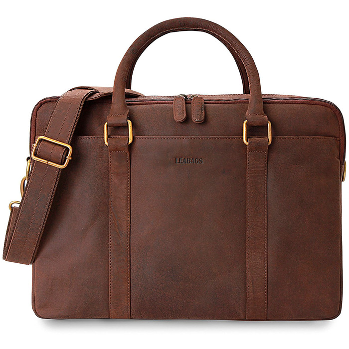 Сумка для ноутбука Leabags Leder Aktentasche (16 дюймів) з натуральної шкіри. Офісна сумка-месенджер через плече для чоловіків та жінок, темно-коричнева