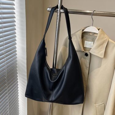 Сумка жіноча GSenhui Hobo з м'якої екошкіри чорного кольору – вінтажна сумка-тоут на плече