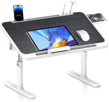 Стіл для ноутбука в ліжко Huracan: регульований, з USB, підсклянником та ящиком (60x40 см, чорний)
