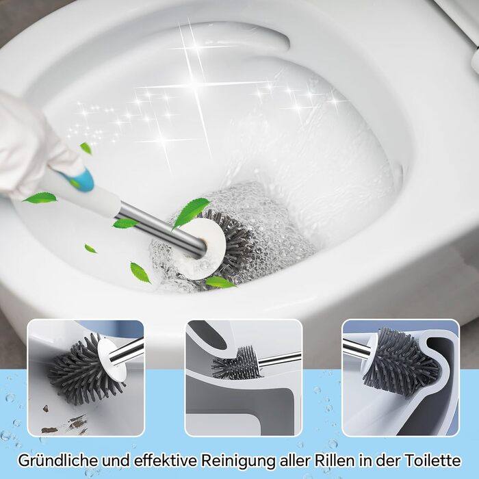 Силіконова щітка для унітазу Klobürste з підставкою, настінна без свердління, сіро-біла