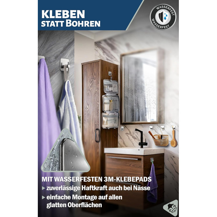Набір гачків самоклеючих, 4 шт, нержавіюча сталь, для ванної кімнати, кухні, з водонепроникними клейкими подушечками