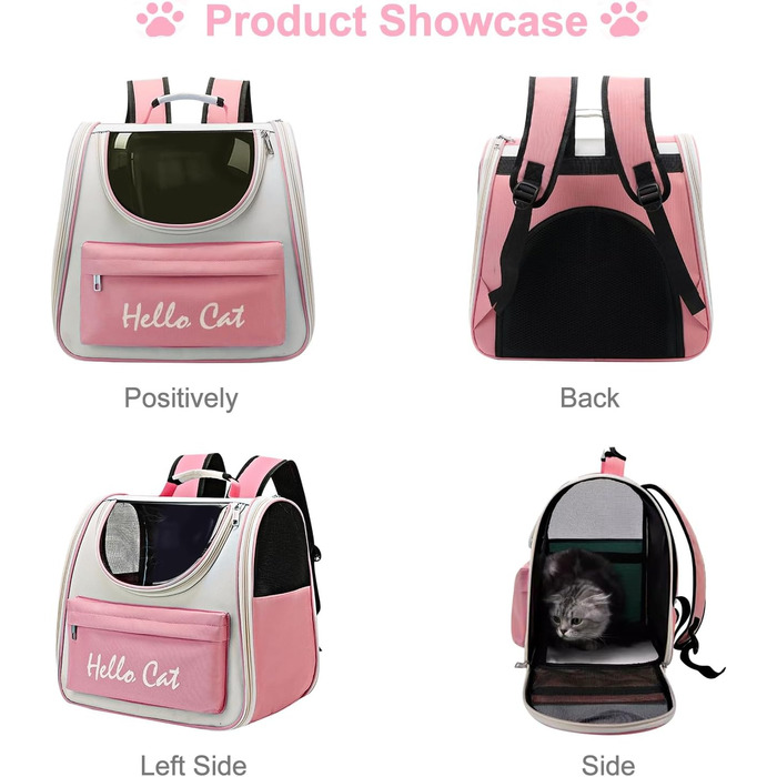 Рюкзак для тварин з сіткою, складаний рюкзак для кота/собаки з мискою для подорожей, водонепроникний оксфорд, об'єм до 15 кг (Рожевий)