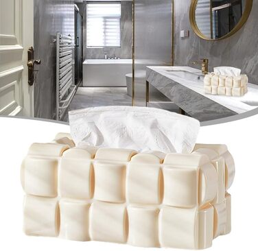 Tissue Box Holder, Multifunctional, Waffle Tissue Box Dispenser, Napkin Cover for Home, Office, Restaurant (Cream)