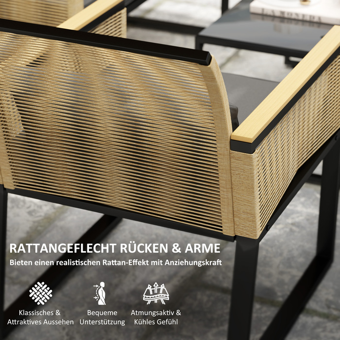 Набір садових меблів Outsunny з ротангу Polyrattan на 4 особи, вологостійкий набір меблів для балкона з 2-місним диваном, 2 кріслами, скляним столиком та подушками для сидіння, вулична група для відпочинку, садові меблі для тераси, садовий набір для саду,