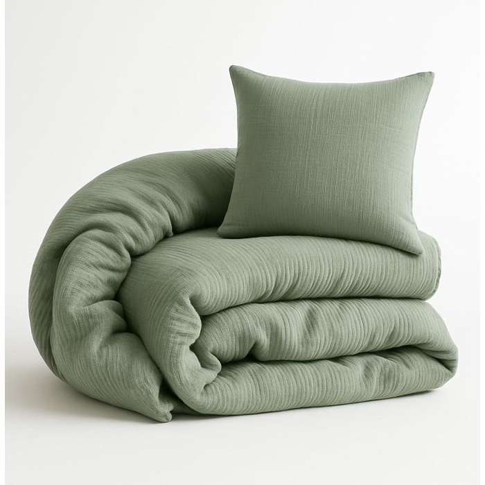 Набір постільної білизни для дитячого ліжечка Kinderbettwäsche 100x135: 2 шт. | Сертифікат ÖkoTex, підходить для алергіків | Набір муслінової постільної білизни з 1 простирадлом 135x100 та 1 наволочкою 40x60 | Хакі 100 см x 135 см Хакі