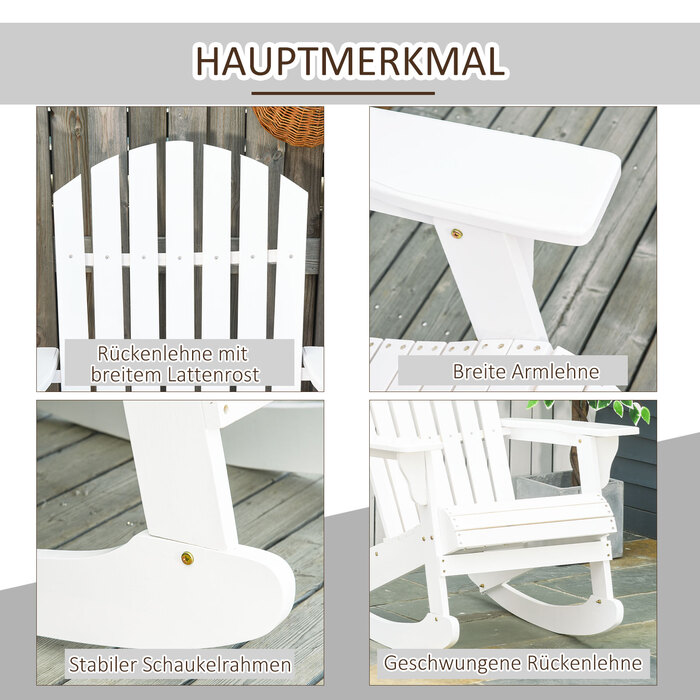 Крісло-гойдалка Outsunny Adirondack, 77 x 94 x 97 см, біле, стійке до погодних умов, ідеально підходить для садово-балкових меблів