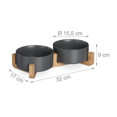Relaxdays Ceramic Dog Bowl with Bamboo Stand