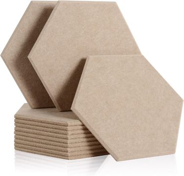 Акустичні панелі Rdutuok гексагон 30x26x1 см, шумопоглинаючі стінові панелі для студії, офісу та декору, 12 шт. (темно-верблюжий)