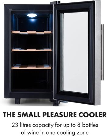 Klarstein Wine & Beverage Refrigerator - Slim Design, 1-Zone, Glass Door, Outdoor Ready, UV Protection, 8-Bottle Capacity