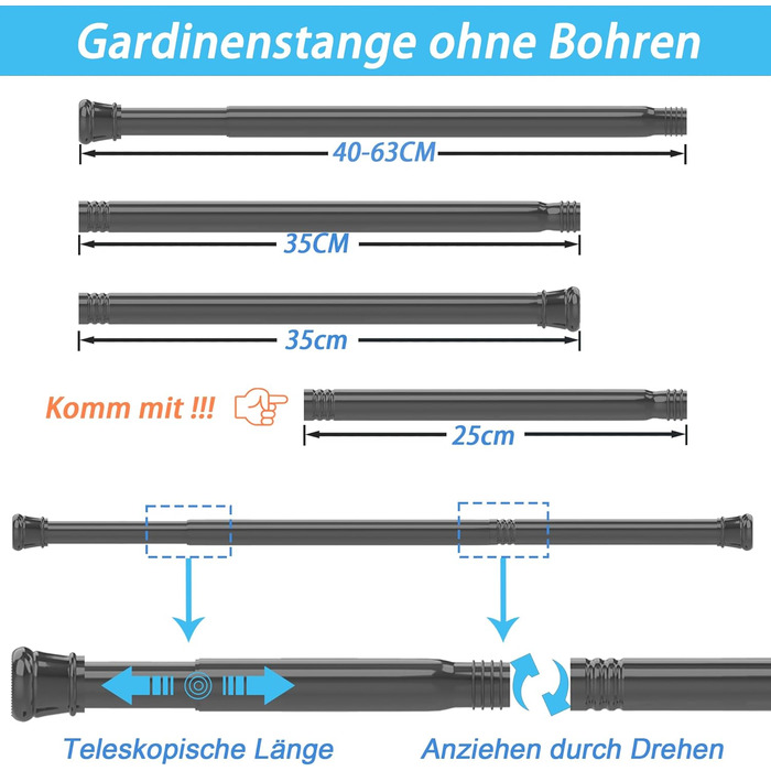 Штанга для штор без свердління, телескопічна, 83-160 см, діаметр 25 мм, для ванної, вікна, шафи, білий колір (1 шт.)